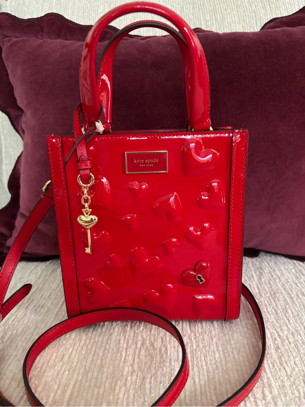 Kate Spade Key to My Heart embossed patent leather mini tote NWT
